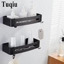 Modern black aluminum corner shelf bathroom storage caddy with hooks