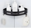 Modern black aluminum corner shelf bathroom storage caddy with hooks