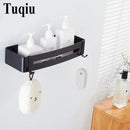 Modern black aluminum corner shelf bathroom storage caddy with hooks
