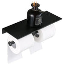Modern black aluminum double toilet paper holder with shelf bathroom