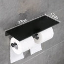 Modern black aluminum double toilet paper holder with shelf bathroom