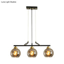 Modern black and brass 3-bulb smoke gray glass pendant dining hall island