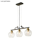 Modern black and brass 3-bulb smoke gray glass pendant dining hall island