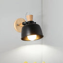 Modern black and brass metal wall light bedroom sconce with wood top