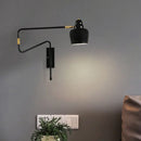 Modern black and brass retractable arm reading lamp bedroom light