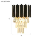 Modern black and clear crystal wall sconce bedroom tiered light