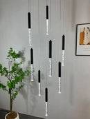Modern black and clear glass cylindrical chandelier staircase light