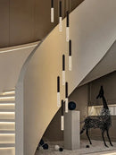 Modern black and clear glass cylindrical chandelier staircase light