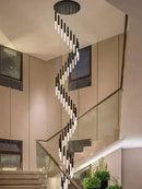 Modern black and clear glass cylindrical chandelier staircase light