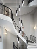 Modern black and clear glass cylindrical chandelier staircase light