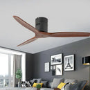 Modern black and dark brown ceiling fan with wood blades living room