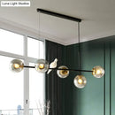 DecorBites™ Brass Sphere Ceiling Light with Adjustable Cord - Industrial 5-Light Island Pendant, Amber/Milky White/Smoke Grey Glass Shades