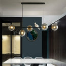 DecorBites™ Brass Sphere Ceiling Light with Adjustable Cord - Industrial 5-Light Island Pendant, Amber/Milky White/Smoke Grey Glass Shades