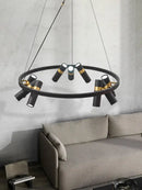 Modern black and gold ring led pendant light for living room