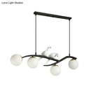 DecorBites™ Contemporary White Glass Island Light Pendant with Birds - 4-Head Dining Room Fixture - Adjustable Cord