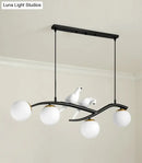Modern black and white bird linear island pendant light dining room