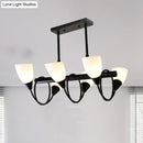 DecorBites™ Modern White Glass Linear Kitchen Pendant Light Fixture - 6/8/10 Lights - Black Hanging Lamp Kit - Down/Up