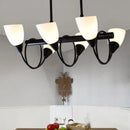 DecorBites™ Modern White Glass Linear Kitchen Pendant Light Fixture - 6/8/10 Lights - Black Hanging Lamp Kit - Down/Up