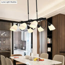 DecorBites™ Modern White Glass Linear Kitchen Pendant Light Fixture - 6/8/10 Lights - Black Hanging Lamp Kit - Down/Up