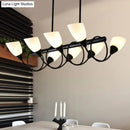 DecorBites™ Modern White Glass Linear Kitchen Pendant Light Fixture - 6/8/10 Lights - Black Hanging Lamp Kit - Down/Up