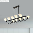 DecorBites™ Modern White Glass Linear Kitchen Pendant Light Fixture - 6/8/10 Lights - Black Hanging Lamp Kit - Down/Up