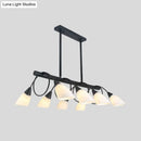 DecorBites™ Modern White Glass Linear Kitchen Pendant Light Fixture - 6/8/10 Lights - Black Hanging Lamp Kit - Down/Up