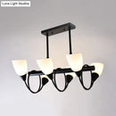 DecorBites™ Modern White Glass Linear Kitchen Pendant Light Fixture - 6/8/10 Lights - Black Hanging Lamp Kit - Down/Up