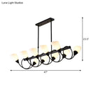 DecorBites™ Modern White Glass Linear Kitchen Pendant Light Fixture - 6/8/10 Lights - Black Hanging Lamp Kit - Down/Up