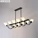 DecorBites™ Modern White Glass Linear Kitchen Pendant Light Fixture - 6/8/10 Lights - Black Hanging Lamp Kit - Down/Up