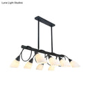 DecorBites™ Modern White Glass Linear Kitchen Pendant Light Fixture - 6/8/10 Lights - Black Hanging Lamp Kit - Down/Up