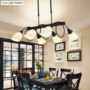 DecorBites™ Modern White Glass Linear Kitchen Pendant Light Fixture - 6/8/10 Lights - Black Hanging Lamp Kit - Down/Up