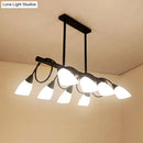 DecorBites™ Modern White Glass Linear Kitchen Pendant Light Fixture - 6/8/10 Lights - Black Hanging Lamp Kit - Down/Up