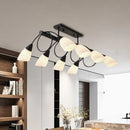 DecorBites™ Modern White Glass Linear Kitchen Pendant Light Fixture - 6/8/10 Lights - Black Hanging Lamp Kit - Down/Up