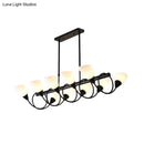 DecorBites™ Modern White Glass Linear Kitchen Pendant Light Fixture - 6/8/10 Lights - Black Hanging Lamp Kit - Down/Up