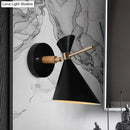 Modern black angle shade wall sconce with wood arm bedroom light