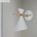 Modern black angle shade wall sconce with wood arm bedroom light