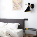 Modern black angle shade wall sconce with wood arm bedroom light