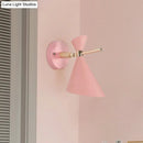 Modern black angle shade wall sconce with wood arm bedroom light