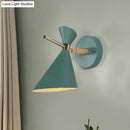 Modern black angle shade wall sconce with wood arm bedroom light