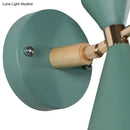 Modern black angle shade wall sconce with wood arm bedroom light