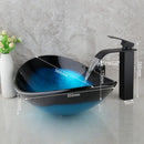 Modern black & blue glass vessel sink basin tap set bathroom