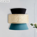 Modern black & blue rattan dual cone wall lamp bedroom sconce