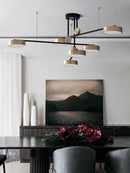 Modern black & brass circular pendant light dining room