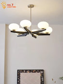 Modern black & brass cream wood led chandelier living room light