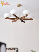 Modern black & brass cream wood led chandelier living room light