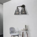 Modern black & brass glass cone wall light bedroom direct wired electric
