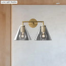 Modern black & brass glass cone wall light bedroom direct wired electric