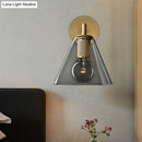 Modern black & brass glass cone wall light bedroom direct wired electric
