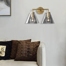 Modern black & brass glass cone wall light bedroom direct wired electric