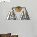 Modern black & brass glass cone wall light bedroom direct wired electric